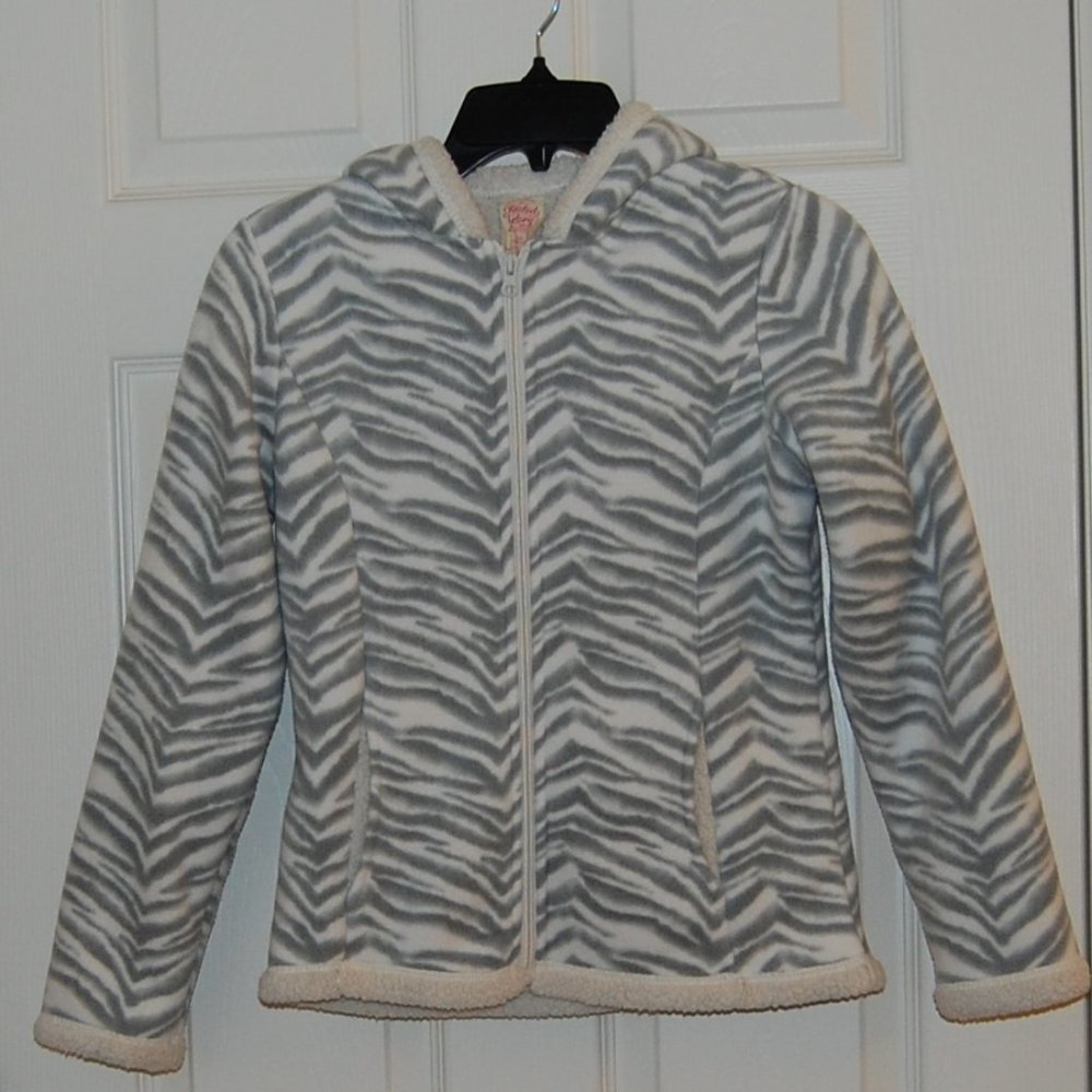 Faded Glory Girls Size L (34" Bust), Zebra Zip Up Hooded Sherpa-Lined Jacket